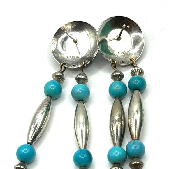 Sterling Silver 925 and Blue Turquoise Dangle Earrings Boho Southwest Earrings - Picture 7 of 9